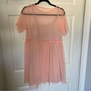 NWT Muse Valley by See You Monday Pink Mesh Babydoll Mini Dress Size Large